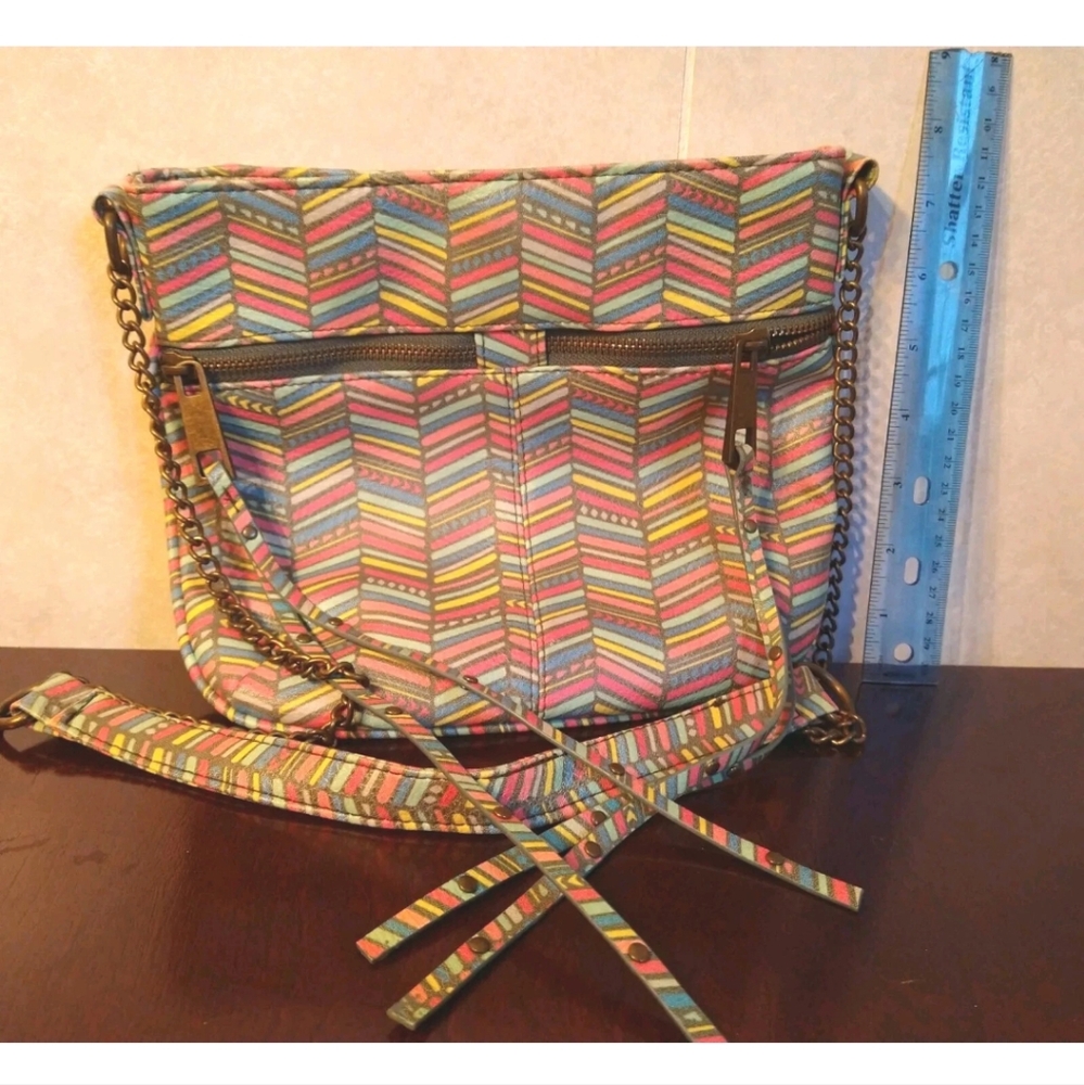 BONGO Red and Pink Crossbody Bag with Chevron Pattern